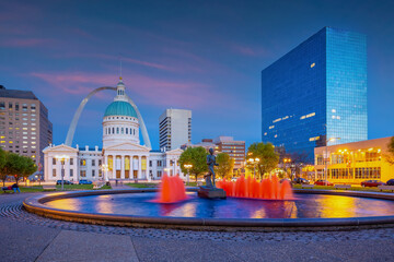 Downtown St. Louis city skyline, cityscape of Missouri in USA