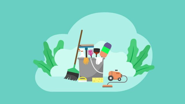 Cleaning equipment with spring cleaning text
