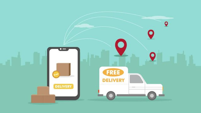 Delivery truck shipping packages to many location