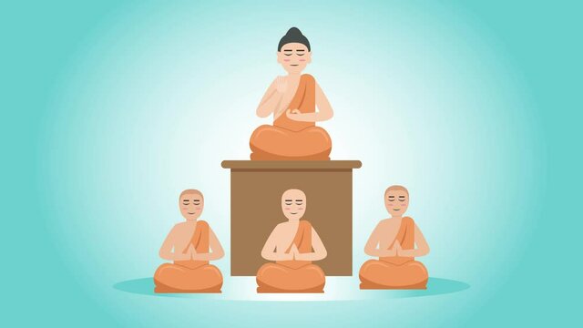 Group animation of monks meditating together