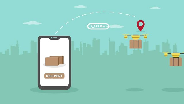 Mobile phone delivering packages by using drone