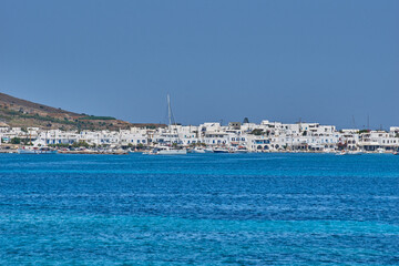 Antiparos island, Greece - June 2017: Beautiful seascape view travelling to Antiparos island as the...