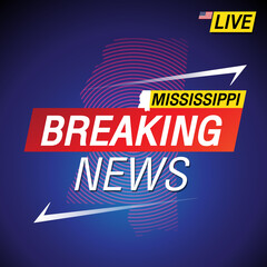 Breaking news. United states of America with backgorund. Mississippi and map on Background vector art image illustration.