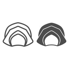 Farmer hat for women line and solid icon, headware concept, thanksgiving lady pilgrim bonnet vector sign on white background, outline style icon for mobile concept and web design. Vector graphics. - obrazy, fototapety, plakaty