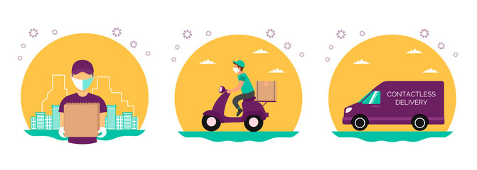 Safe delivery service. Set of circle icons food online order. Vector illustrations for your business.