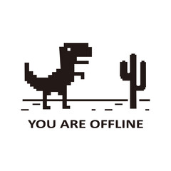 Pixel art of dinosaur icon vector describing offline error for internet - obrazy, fototapety, plakaty