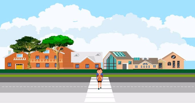 Boy cross the street 2d animation cartoon