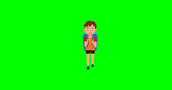 Tourist walking, walk cycle loop 2d animation in green screen