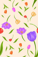 Vector pattern with a floral theme. Background with leaves and flowers. The backdrop for greeting cards, posters, banners, and placards.