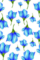 Vector pattern with a floral theme. Background with leaves and flowers. The backdrop for greeting cards, posters, banners, and placards.