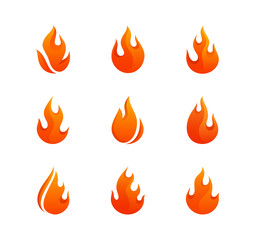 Set Logo of Fire. Pack of nine flames with abstract forms.