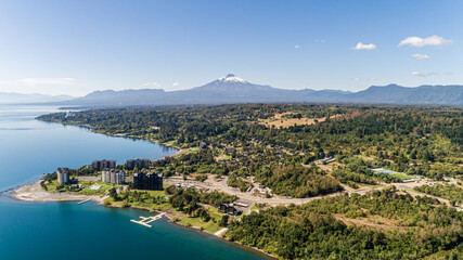Naklejka na ściany i meble Aerial view of Villarica, Araucania, Chile. Volcan.