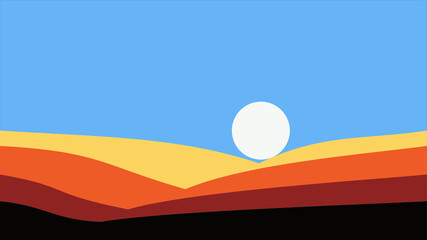 Mountains, Desert, Hills, Sun, Sunset, Day. Two Landscapes. Flat abstract landscape. trendy vector illustration. Scandinavian style.