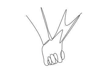 Continuous one line drawing two hands holding each other. Sign or symbol of love, relationship, couple, marriage. Communication with hand gestures. Single line draw design vector graphic illustration