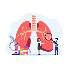 Pulmonology concept, Physical and Respiratory system examination and treatment vector illustration.