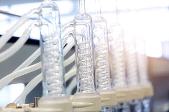 Coil condenser of Soxhlet Extraction for the extraction of a lipid from a solid material, Laboratory equipment.