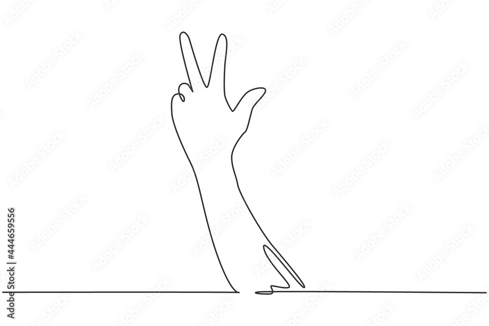 Poster single continuous line drawing counting hand sign. number three hand count. learn to count numbers. 