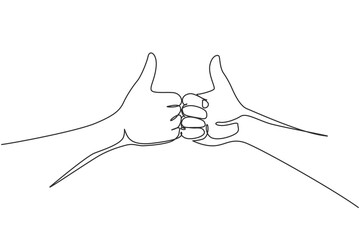 Continuous one line drawing hand showing thumbs up gesture. Agreement sign or symbol. Approval of collaboration. Successful business sign concept. Single line draw design vector graphic illustration