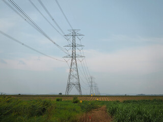 A High voltage lines and power pylons 