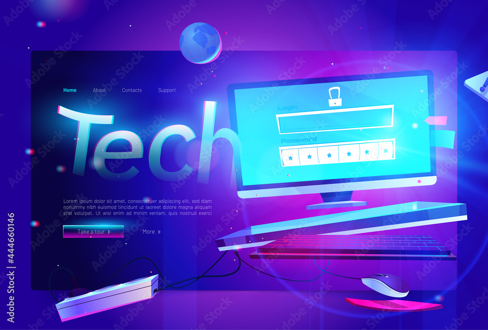 Poster tech banner. concept of modern technologies, digital communication, internet and network system. vec