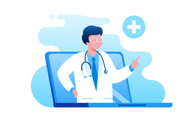 Fototapeta premium Online doctor flat vector illustration for banner