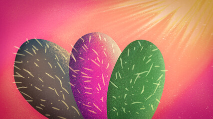 illustration of colorful cactus with sunshine. illustration style with noisy brush