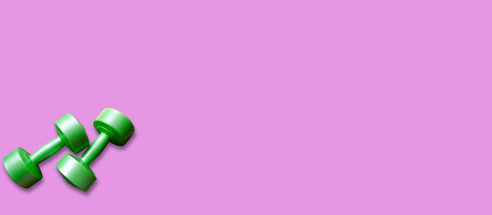 long pink banner with green dumbbells