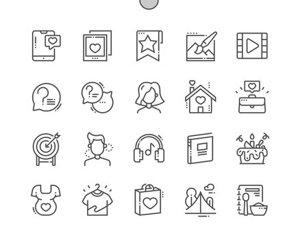 Social media Highlights. It is well suited for bloggers. Story. New post, faq, my music, recipes, maternity and others. Pixel Perfect Vector Thin Line Icons. Simple Minimal Pictogram