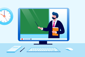 Online education flat vector illustration for banner web landing page