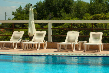 Swimming pool with stair at hotel, Greece