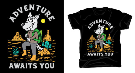 Wolf adventure illustration t-shirt design