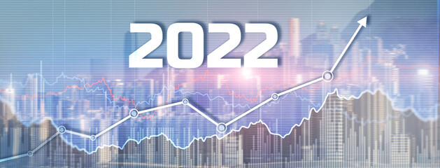 New 2022 year on modern city background. Website Banner