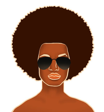 Portrait of a young black man wearing glasses with a traditional hairstyle on a white background. 2D illustration isolated on white. Hand-drawn digital illustration.
