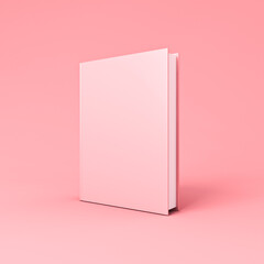 Blank vertical pink book cover template isolated on pink pastel color background with shadows minimal concept 3D rendering
