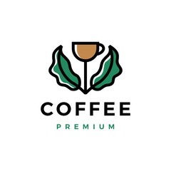 coffee cup tree leaf sprout logo vector icon illustration