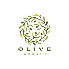 olive wreath tree branch logo vector icon illustration