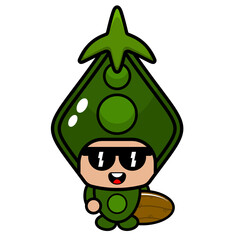 Cute Pea mascot costume cartoon character vector holding a surfboard
