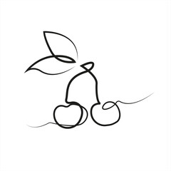 Cherry - one line drawing..Cherry fruits in continuous line drawing style isolated on white background. Vector..Linear style. Vector.