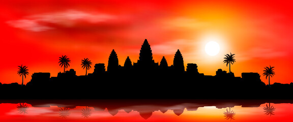 The ancient city of Angkor Wat. The very ancient city of Angkor Wat at sunset. Buddhist temple complex. Historical landmark. Cambodia