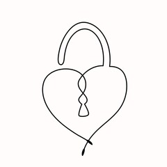 Single line drawing of heart shaped padlock with arrow. Vector hand drawn line art style.