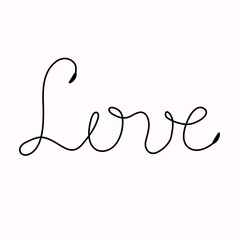 Single line drawing of word love with arrow. Inscription love. Vector hand drawn line art style.