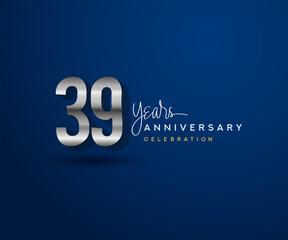 39th years anniversary celebration design with bold number shape silver color for special celebration event.