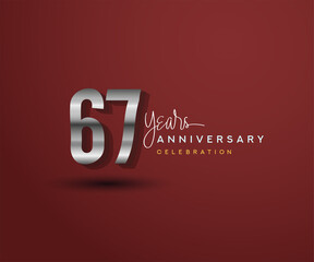 67th years anniversary celebration design with bold number shape silver color for special celebration event.