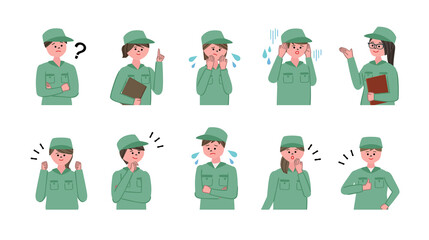 工場の作業員の表情イラストセット