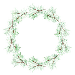 Wreath frame from pine branches watercolor seamless pattern. Template for decorating designs and illustrations.