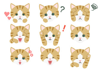 Obraz na płótnie Canvas 猫の表情イラストセット　ブラウン