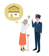 警察官と迷子のおばあさんのイラスト