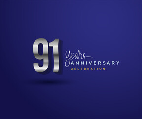 91st years anniversary celebration design with bold number shape silver color for special celebration event.
