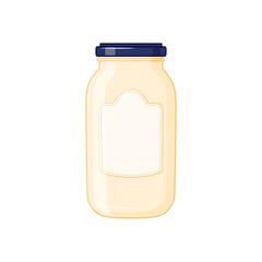 A glass jar with mayonnaise on a white background. Vector illustration