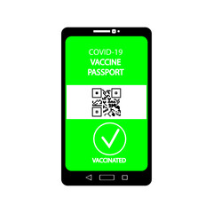 Covid vaccination passport and qr code on phone icon. Vaccinated illustration